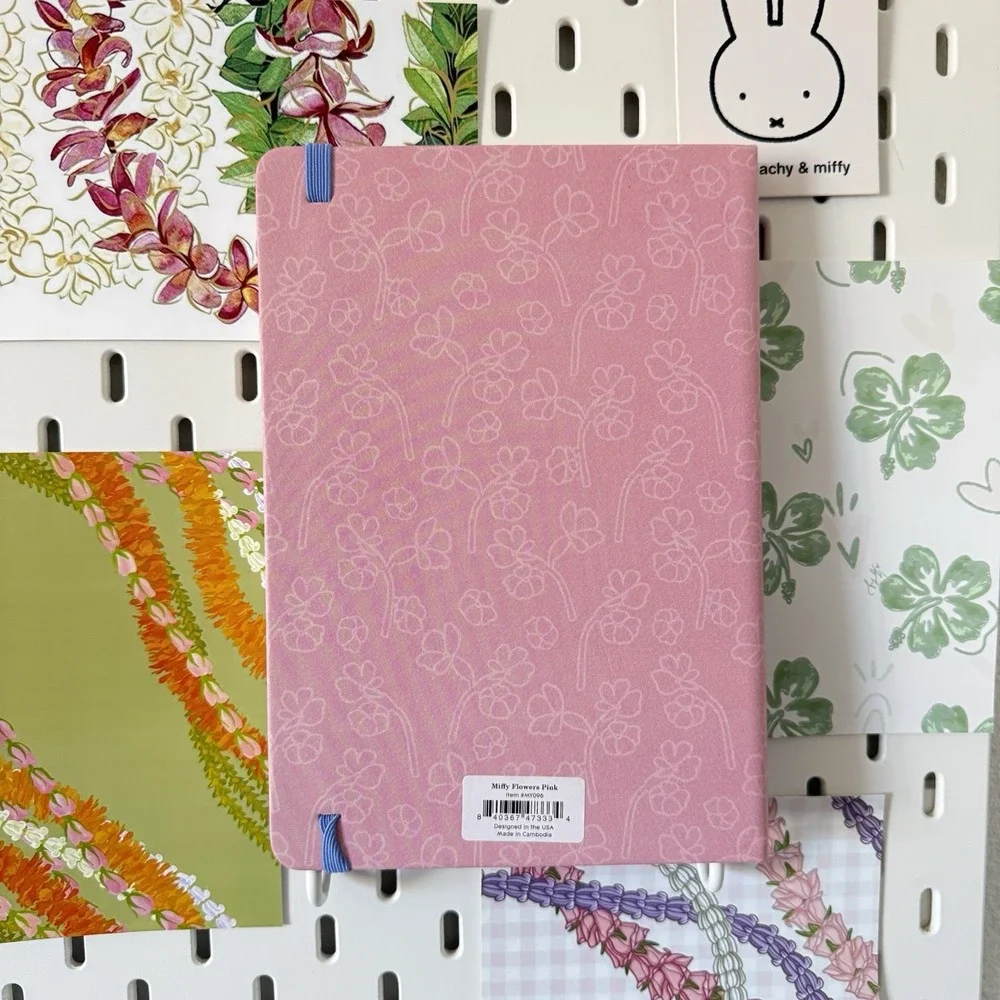 MIFFY Flowers Pink Casebound Notebook 176 Lined Pages Hardcover Journal Elastic